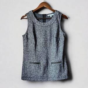CAbi Cece Shell Sleeveless Tweed Knit Herringbone Top Black White 993 Size Small